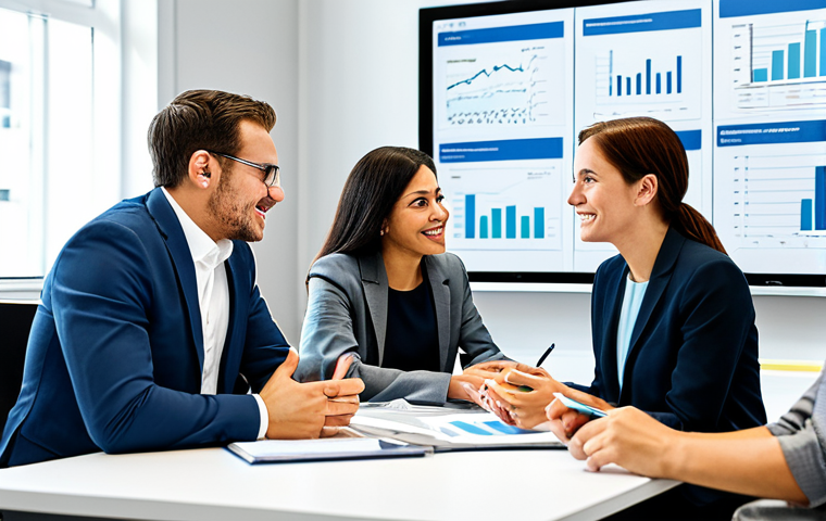 A diverse group of professional business people in modest business attire, fully clothed, appropriate dress, collaborating in a bright, modern office workshop setting. They are engaged in a lively discussion around a table, looking at a large screen displaying diagrams related to ESG and sustainability initiatives. Some are taking notes, others are actively participating in the conversation. The atmosphere is positive and collaborative. safe for work, appropriate content, fully clothed, professional, perfect anatomy, correct proportions, natural pose, well-formed hands, proper finger count, professional photography, high quality, realistic, family-friendly.