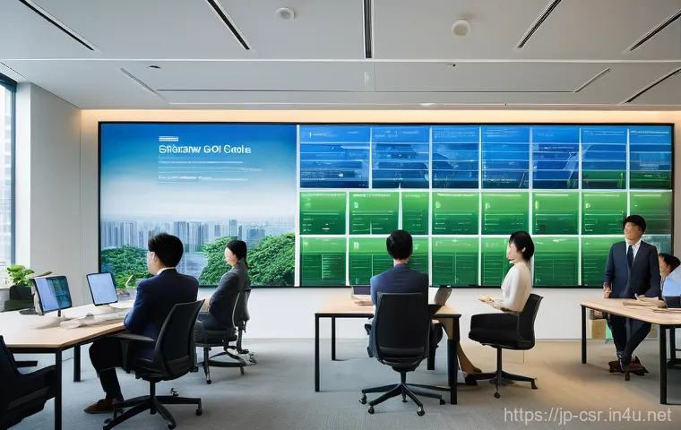 사회적 책임 경영 교육 과정 리뷰 - **Prompt:** A group of diverse Japanese business professionals, men and women in smart business atti...